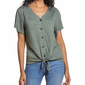 Weatherproof Vintage Women’s Green Button Front Tie Knot Top